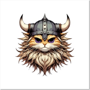 Angry Viking Warrior Cat Norse Mythology Anime Portrait Posters and Art